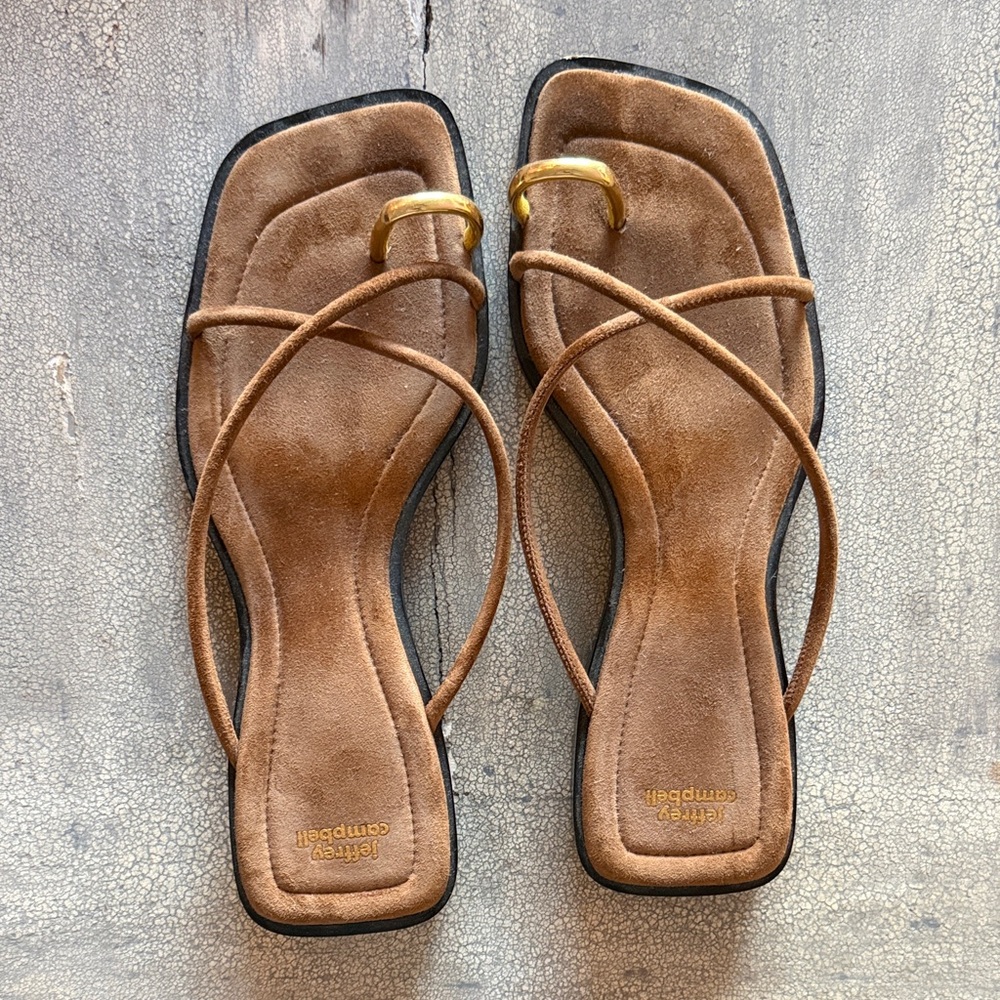 Jeffrey Campbell Brown Strappy Sandals with Gold Accents